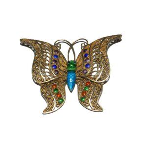 Vintage Silver Enamel Guilloché Butterfly Brooch Rare!!